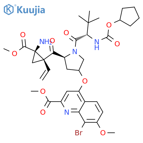 (1R,2S)- Cyclopropanecarboxylic acid, N-[(cyclopentyloxy)carbonyl]-3-methyl-L-valyl-(4R)-4-[[8-bromo-7-methoxy-2-(methoxycarbonyl)-4-quinolinyl]oxy]-L-prolyl-1-amino-2-ethenyl-, methyl ester structure