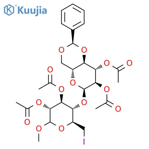 methyl 2,2',3,3'-tetra-O-acetyl-4',6'-O-benzylidene-6-deoxy-6-iodo-α,β-D-maltoside structure