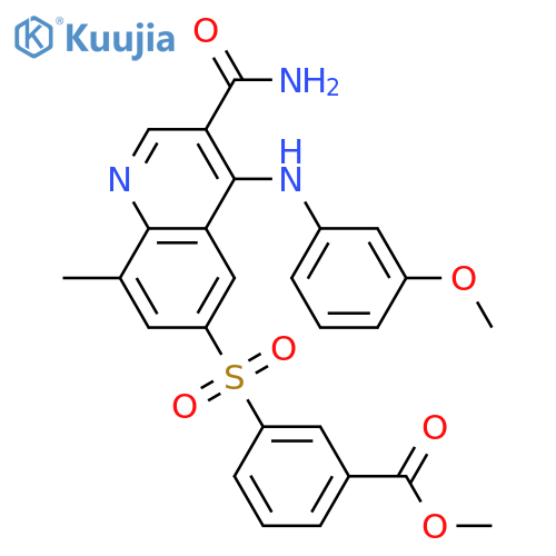 Methyl 3-(3-carbamoyl-4-(3-methoxyphenylamino)-8-methylquinolin-6-ylsulfonyl)benzoate structure