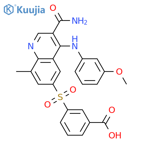 3-(3-Carbamoyl-4-(3-methoxyphenylamino)-8-methylquinolin-6-ylsulfonyl)benzoic acid structure