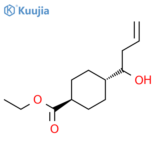 Cyclohexanecarboxylic acid, 4-(1-hydroxy-3-butenyl)-, ethyl ester, trans- structure