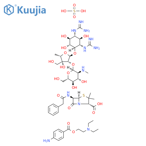D-Streptamine, O-2-deoxy-2-(methylamino)-α-L-glucopyranosyl-(1→2)-O-5-deoxy-3-C-(hydroxymethyl)-α-L-lyxofuranosyl-(1→4)-N,N'-bis(aminoiminomethyl)-, sulfate (salt), mixt. with 2-(diethylamino)ethyl 4-aminobenzoate mono[(2S,5R,6R)-3,3-dimethyl-7-oxo-6-[(phenylacetyl)amino]-4-thia-1-azabicyclo[3.2.0]h... structure
