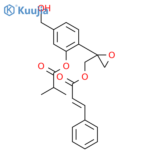 (2-{4-(hydroxymethyl)-2-[(2-methylpropanoyl)oxy]phenyl}oxiran-2-yl)methyl (2E)-3-phenylprop-2-enoate structure