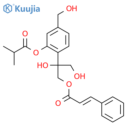 2,3-dihydroxy-2-{4-(hydroxymethyl)-2-[(2-methylpropanoyl)oxy]phenyl}propyl (2E)-3-phenylprop-2-enoate structure