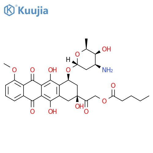 Pentanoic acid, 2-[(2S,4S)-4-[(3-amino-2,3,6-trideoxy-α-L-lyxo-hexopyranosyl)oxy]-1,2,3,4,6,11-hexahydro-2,5,12-trihydroxy-7-methoxy-6,11-dioxo-2-naphthacenyl]-2-oxoethyl ester structure