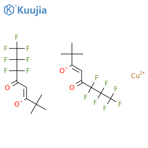 Copper(2+) bis(6,6,7,7,8,8,8-heptafluoro-2,2-dimethyl-5-oxooct-3-en-3-olate) structure