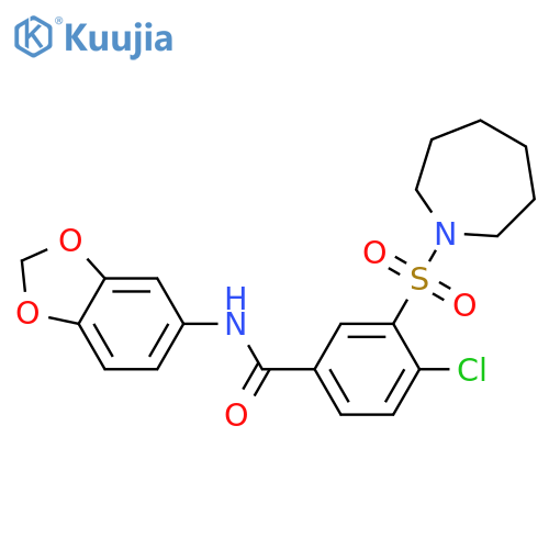 3-(azepane-1-sulfonyl)-N-(2H-1,3-benzodioxol-5-yl)-4-chlorobenzamide structure