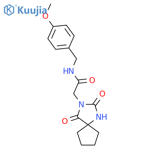 2-{2,4-Dioxo-1,3-diazaspiro[4.4]nonan-3-yl}-N-[(4-methoxyphenyl)methyl]acetamide structure