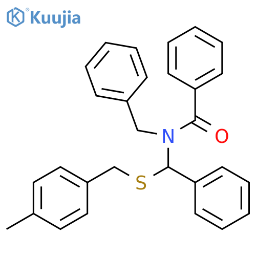N-benzyl-N-(((4-methylbenzyl)thio)(phenyl)methyl)benzamide structure