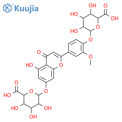 4-[7-(beta-D-Glucopyranuronosyloxy)-5-hydroxy-4-oxo-4H-1-benzopyran-2-yl]-2-methoxyphenyl beta-D-glucopyranosiduronic acid structure