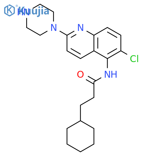 CYCLOHEXANEPROPANAMIDE, N-[6-CHLORO-2-(1-PIPERAZINYL)-5-QUINOLINYL]- structure