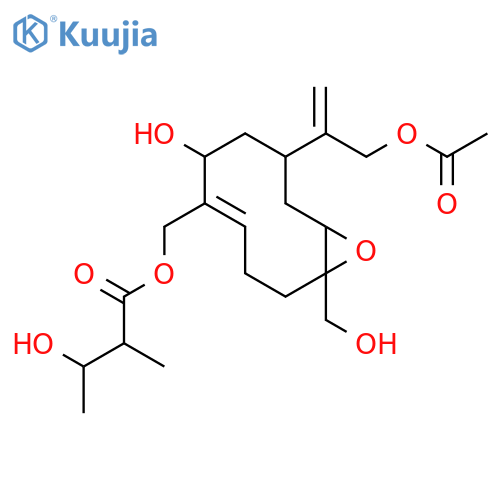 3-Hydroxy-2-methylbutanoic acid [8-[1-(acetoxymethyl)vinyl]-6-hydroxy-1-hydroxymethyl-11-oxabicyclo[8.1.0]undec-4-en-5-yl]methyl ester structure