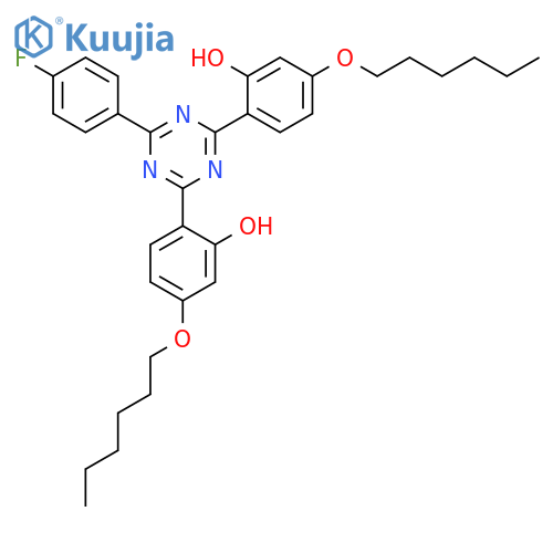 Phenol, 2,2'-[6-(4-fluorophenyl)-1,3,5-triazine-2,4-diyl]bis[5-(hexyloxy)- structure