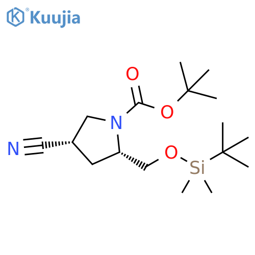 1-Pyrrolidinecarboxylic acid, 4-cyano-2-[[[(1,1-dimethylethyl)dimethylsilyl]oxy]methyl]-, 1,1-dimethylethyl ester, (2S,4S)- structure