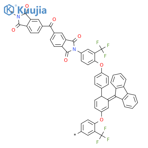 Poly[(1,3-dihydro-1,3-dioxo-2H-isoindole-2,5-diyl)carbonyl(1,3-dihydro-1,3-dioxo-2H-isoindole-5,2-diyl)[3-(trifluoromethyl)-1,4-phenylene]oxy-1,4-phenylene-9H-fluoren-9-ylidene-1,4-phenyleneoxy[2-(trifluoromethyl)-1,4-phenylene]] structure