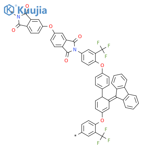 Poly[(1,3-dihydro-1,3-dioxo-2H-isoindole-2,5-diyl)oxy(1,3-dihydro-1,3-dioxo-2H-isoindole-5,2-diyl)[3-(trifluoromethyl)-1,4-phenylene]oxy-1,4-phenylene-9H-fluoren-9-ylidene-1,4-phenyleneoxy[2-(trifluoromethyl)-1,4-phenylene]] structure