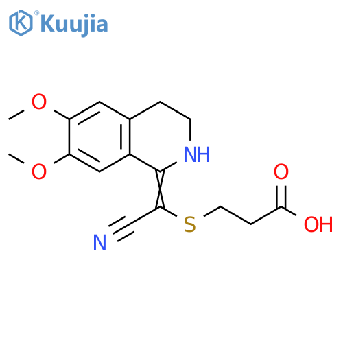 Propanoic acid, 3-[[cyano(3,4-dihydro-6,7-dimethoxy-1(2H)-isoquinolinylidene)methyl]thio]- structure