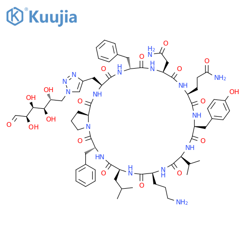 CYCLO[3-[1-(6-DEOXY-D-GLUCOS-6-YL)-1H-1,2,3-TRIAZOL-4-YL]-L-ALANYL-D-PHENYLALANYL-L-ASPARAGINYL-L-GLUTAMINYL-L-TYROSYL-L-VALYL-L-ORNITHYL-L-LEUCYL-D-PHENYLALANYL-L-PROLYL] structure