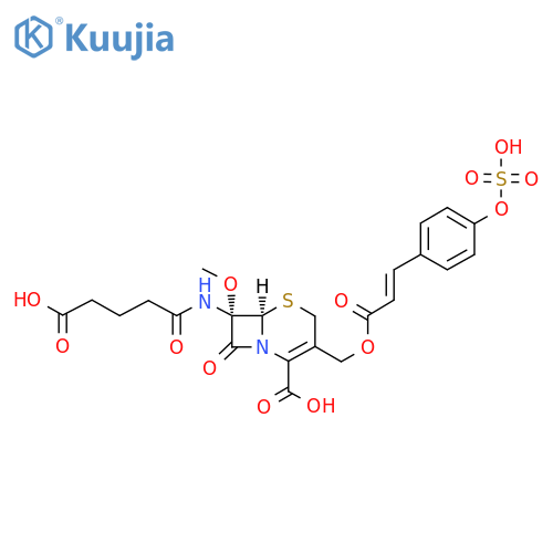(6R,7S)-7α-[(4-Carboxy-1-oxobutyl)amino]-7-methoxy-8-oxo-3-[[[(E)-1-oxo-3-[4-(sulfooxy)phenyl]-2-propenyl]oxy]methyl]-5-thia-1-azabicyclo[4.2.0]oct-2-ene-2-carboxylic acid structure