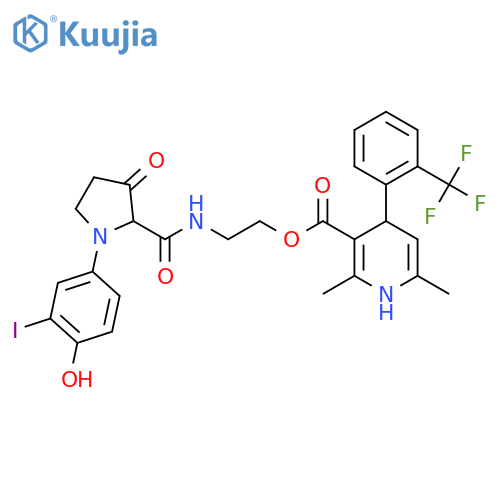 2-[[1-(4-Hydroxy-3-iodophenyl)-3-oxopyrrolidine-2-carbonyl]amino]ethyl 2,6-dimethyl-4-[2-(trifluoromethyl)phenyl]-1,4-dihydropyridine-3-carboxylate structure