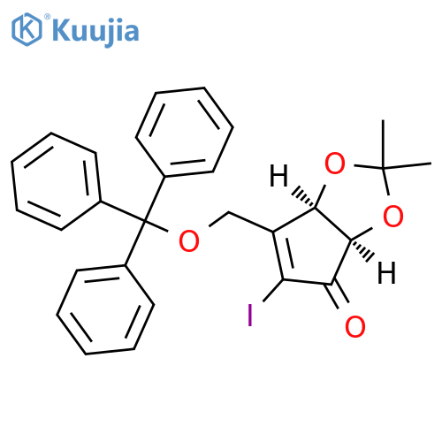 4H-Cyclopenta-1,3-dioxol-4-one,3a,6a-dihydro-5-iodo-2,2-dimethyl-6-[(triphenylmethoxy)methyl]-,(3aR,6aR)- structure