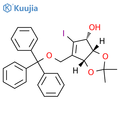 4H-Cyclopenta-1,3-dioxol-4-ol, 3a,6a-dihydro-5-iodo-2,2-diMethyl-6-[(triphenylMethoxy)Methyl]-, (3aS,4R,6aR)- structure