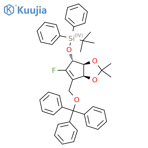 [(3As,6R,6aS)-5-fluoro-2,2-dimethyl-4-(trityloxymethyl)-6,6a-dihydro-3aH-cyclopenta[d][1,3]dioxol-6-yl]oxy-tert-butyl-diphenylsilane structure