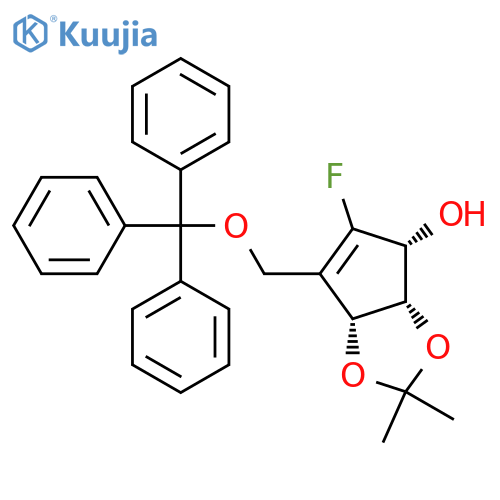 4H-Cyclopenta-1,3-dioxol-4-ol, 5-fluoro-3a,6a-dihydro-2,2-diMethyl-6-[(triphenylMethoxy)Methyl]-, (3aS,4R,6aR)- structure