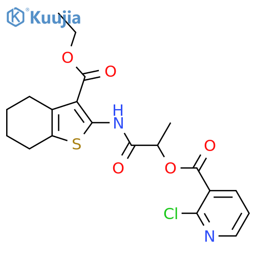 1-{[3-(Ethoxycarbonyl)-4,5,6,7-tetrahydro-1-benzothiophen-2-yl]carbamoyl}ethyl 2-chloropyridine-3-carboxylate structure