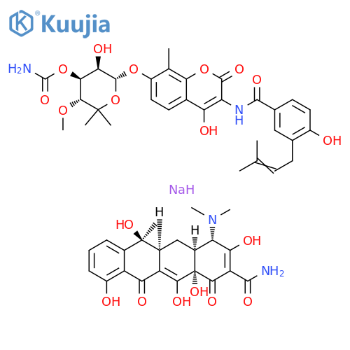2-Naphthacenecarboxamide, 4-(dimethylamino)-1,4,4a,5,5a,6,11,12a-octahydro-3,6,10,12,12a-pentahydroxy-6-methyl-1,11-dioxo-, (4S,4aS,5aS,6S,12aS)-, mixt. with N-[7-[[3-O-(aminocarbonyl)-6-deoxy-5-C-methyl-4-O-methyl-α-L-lyxo-hexopyranosyl]oxy]-4-hydroxy-8-methyl-2-oxo-2H-1-benzopyran-3-yl]-4-hydroxy-... structure