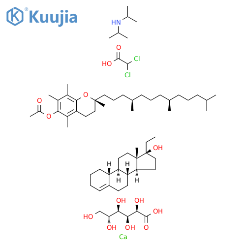 D-Gluconic acid, calcium salt (2:1), mixt. with rel-(2R)-3,4-dihydro-2,5,7,8-tetramethyl-2-[(4R,8R)-4,8,12-trimethyltridecyl]-2H-1-benzopyran-6-yl acetate, N-(1-methylethyl)-2-propanamine dichloroacetate and (17α)-19-norpregn-4-en-17-ol (9CI) structure