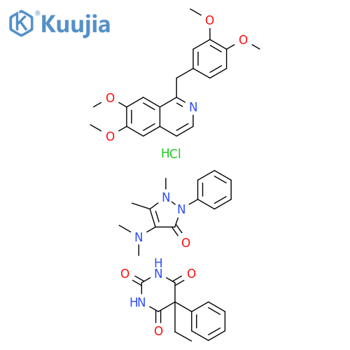 2,4,6(1H,3H,5H)-Pyrimidinetrione, 5-ethyl-5-phenyl-, mixt. with 1-[(3,4-dimethoxyphenyl)methyl]-6,7-dimethoxyisoquinoline hydrochloride (1:1) and 4-(dimethylamino)-1,2-dihydro-1,5-dimethyl-2-phenyl-3H-pyrazol-3-one structure