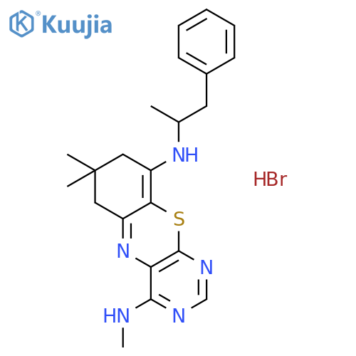 N~4~,7,7-trimethyl-N~9~-(1-methyl-2-phenylethyl)-7,8-dihydro-6H-pyrimido[4,5-b][1,4]benzothiazine-4,9-diamine hydrobromide structure