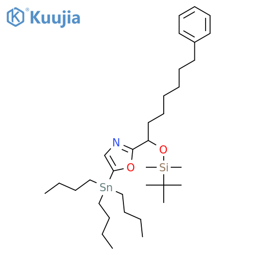 Oxazole,2-[1-[[(1,1-dimethylethyl)dimethylsilyl]oxy]-7-phenylheptyl]-5-(tributylstannyl)- structure