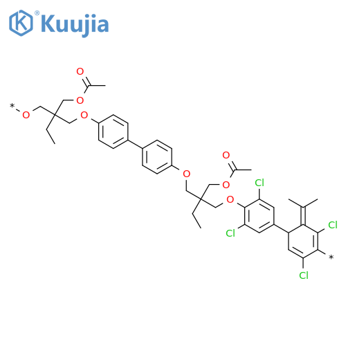 Poly[oxy[2-[(acetyloxy)methyl]-2-ethyl-1,3-propanediyl]oxy[1,1'-biphenyl]-4,4'-diyloxy[2-[(acetyloxy)methyl]-2-ethyl-1,3-propanediyl]oxy(2,6-dichloro-1,4-phenylene)(1-methylethylidene)(3,5-dichloro-1,4-phenylene)] structure