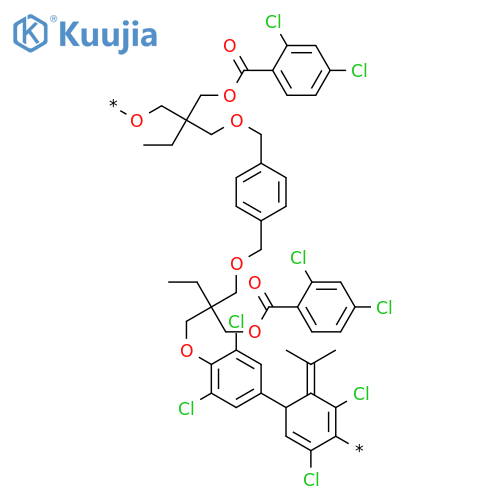 POLY[OXY[2-[[(2,4-DICHLOROBENZOYL)OXY]METHYL]-2-ETHYL-1,3-PROPANEDIYL]OXYMETHYLENE-1,4-PHENYLENEMETHYLENEOXY[2-[[(2,4-DICHLOROBENZOYL)OXY]METHYL]-2-ETHYL-1,3-PROPANEDIYL]OXY(2,6-DICHLORO-1,4-PHENYLENE)(1-METHYLETHYLIDENE)(3,5-DICHLORO-1,4-PHENYLENE)] structure
