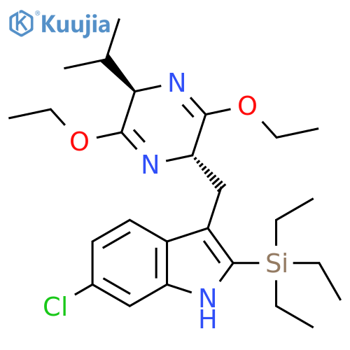 1H-Indole,6-chloro-3-[[(2S,5R)-3,6-diethoxy-2,5-dihydro-5-(1-methylethyl)pyrazinyl]methyl]-2-(triethylsilyl)- structure