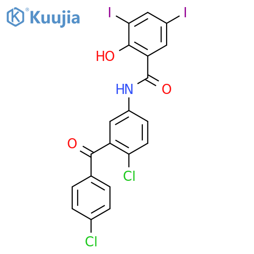 N-[4-chloro-3-(4-chlorobenzoyl)phenyl]-2-hydroxy-3,5-diiodobenzamide structure