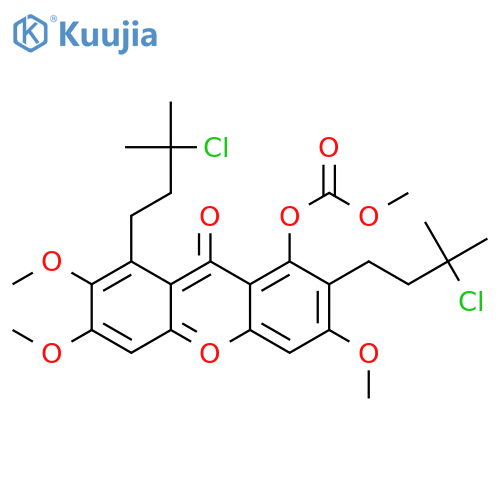 1,7-bis-(3-chloro-3-methylbutyl)-2,3,6-trimethoxy-8-methoxycarbonyloxyxanthen-9-one structure