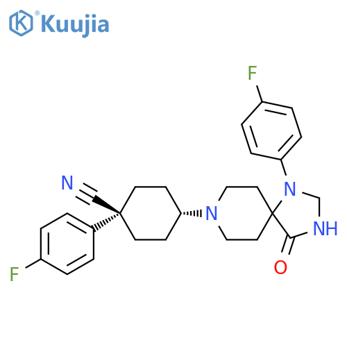 Cyclohexanecarbonitrile, 1-(4-fluorophenyl)-4-[1-(4-fluorophenyl)-4-oxo-1,3,8-triazaspiro[4.5]dec-8-yl]-, trans- structure
