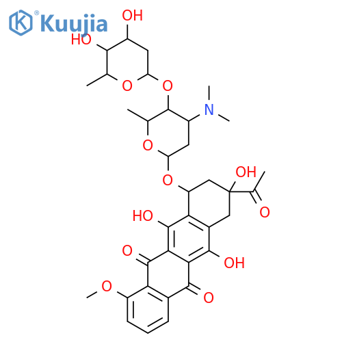 3-acetyl-3,5,12-trihydroxy-10-methoxy-6,11-dioxo-1,2,3,4,6,11-hexahydrotetracen-1-yl 2,3,6-trideoxy-4-O-(2,6-dideoxyhexopyranosyl)-3-(dimethylamino)hexopyranoside structure