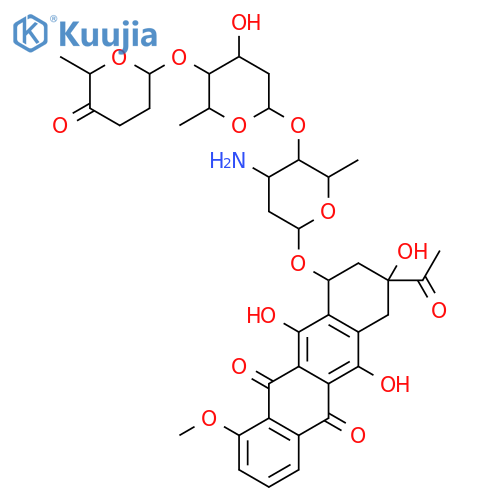 3-acetyl-3,5,12-trihydroxy-10-methoxy-6,11-dioxo-1,2,3,4,6,11-hexahydrotetracen-1-yl 3-amino-2,3,6-trideoxy-4-O-[2,6-dideoxy-4-O-(6-methyl-5-oxotetrahydro-2H-pyran-2-yl)hexopyranosyl]hexopyranoside structure