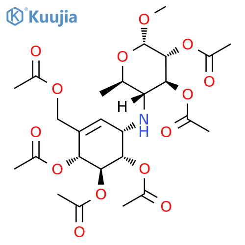 1S-(1α,4α,5β,6α)-4,6-Dideoxy-4-4,5,6-tris(acetyloxy)-3-(acetyloxy)methyl-2-cyclohexen-1-ylamino-α-D-glucopyranoside 2,3-Diacetate Methyl Ester structure