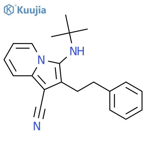1-Indolizinecarbonitrile, 3-[(1,1-dimethylethyl)amino]-2-(2-phenylethyl)- structure