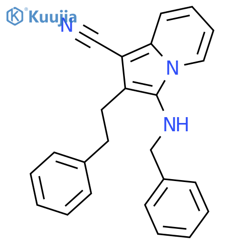 1-Indolizinecarbonitrile, 2-(2-phenylethyl)-3-[(phenylmethyl)amino]- structure