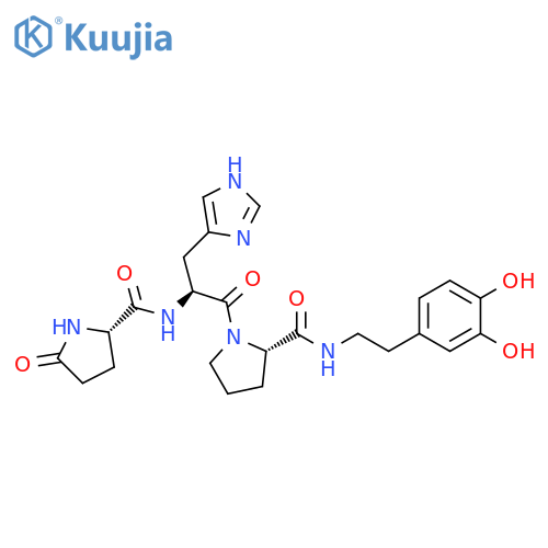 L-Prolinamide, 5-oxo-L-prolyl-L-histidyl-N-[2-(3,4-dihydroxyphenyl)ethyl]- (9CI) structure