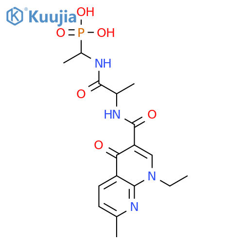 1-[2-[(1-Ethyl-7-methyl-4-oxo-1,8-naphthyridine-3-carbonyl)amino]propanoylamino]ethylphosphonic acid structure