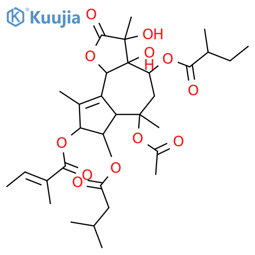 2-Butenoic acid,2-methyl-,(3R,3aS,4R,6R,6aS,7R,8R,9bR)-6-(acetyloxy)-2,3,3a,4,5,6,6a,7,8,9b-decahydro-3,3a-dihydroxy-3,6,9-trimethyl-4-(2-methyl-1-oxobutoxy)-7-(3-methyl-1-oxobutoxy)-2-oxoazuleno[4,5-b]furan-8-ylester, (2Z)- structure