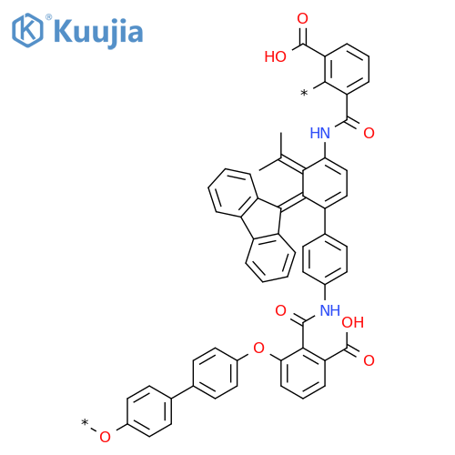 Poly[oxy-1,4-phenylene(1-methylethylidene)-1,4-phenyleneoxy(carboxyphenylene)carbonylimino-1,4-phenylene-9H-fluoren-9-ylidene-1,4-phenyleneiminocarbonyl(carboxyphenylene)] structure