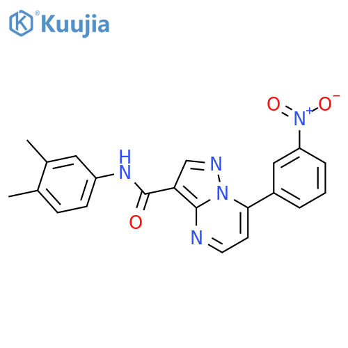 <br>7-(3-Nitro-phenyl)-pyrazolo[1,5-a]pyrimidine-3-carboxylic acid (3,4-dimethy l-phenyl)-amide structure